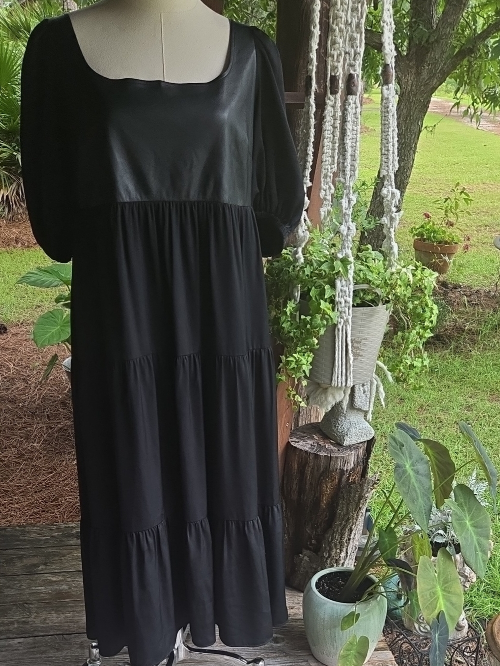Emily McCarthy Daphne Black Cocktail Dress With Faux Leather Bodice Size Large